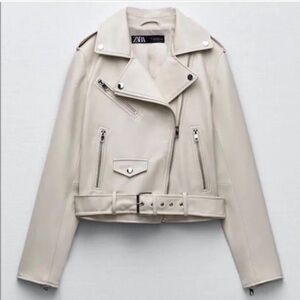 Zara Women's Cream Leather Jacket